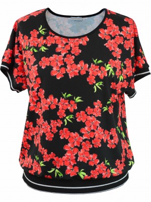 Bluzka kimono w czerwone kwiaty, czarna 1993