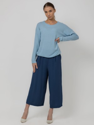 Spodnie kuloty z elastycznym pasem, niebieskie 117