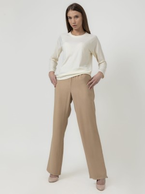 Spodnie proste z elastycznym pasem, beż 144