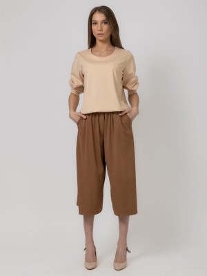 Spodnie kuloty z elastycznym pasem, brązowe 150