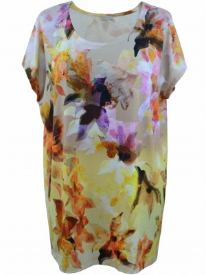 Bluzka tunika z motywem roślinnym, beżowa 010