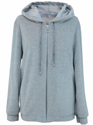 Bluza z bawełnianego weluru z kapturem szary melanż 02