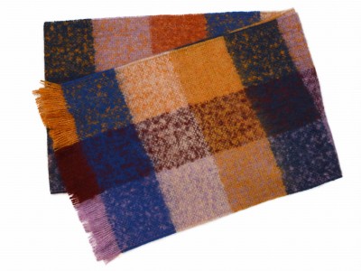 Szal z wełną w kratę, pomarańcz 239