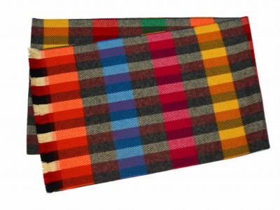Szal z wełną w kratę, kolorowy 243