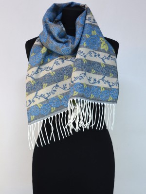 Szal w pasy i kwiaty, niebieski 264