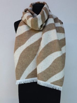 Szal z wełną alpaki we wzór zebry, ciemny beż 268