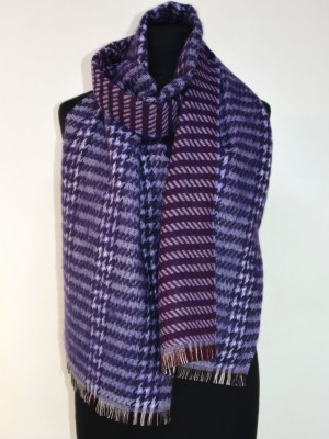 Szal w kratkę z moherem, fiolet 273