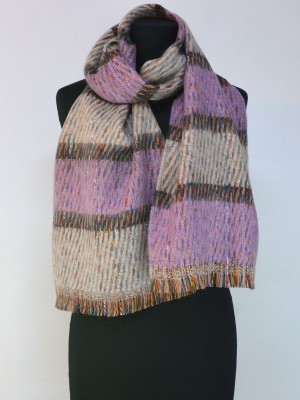 Szal tkany z moherem, w pasy, fiolet 274