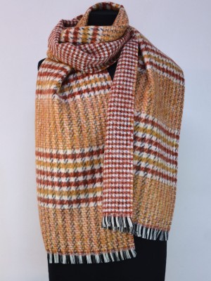 Szal z wełną merynos w kratkę, czerwony 279