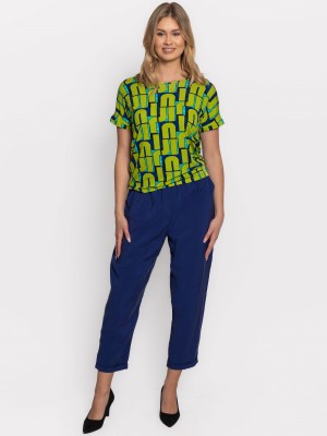 Spodnie z modalu ze zwężanymi nogawkami niebieskie 0159