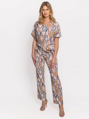 Spodnie z prostymi nogawkami beż 0176