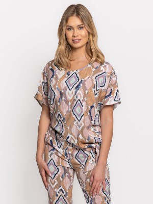 Bluzka kimono z wiązaniem beżowa 5185