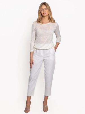 Spodnie z lnu ze zwężanymi nogawkami białe 0162