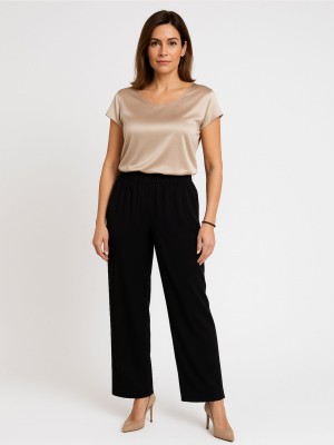 Spodnie z wiskozy z elastycznym pasem czarne 0238