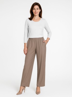 Spodnie z wiskozy z elastycznym pasem taupe 0240