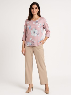 Spodnie z wiskozy z elastycznym pasem beżowe 0241