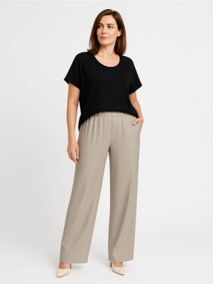 Spodnie z lnem beżowe 0166