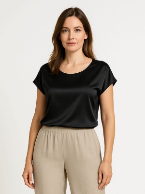 Bluzka kimono z satyny czarna 5236