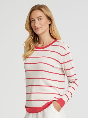 Sweter w koralowe paski biały 021