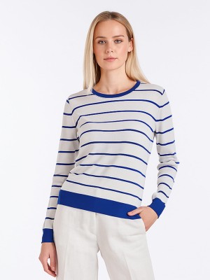 Sweter w kobaltowe paski biały 021