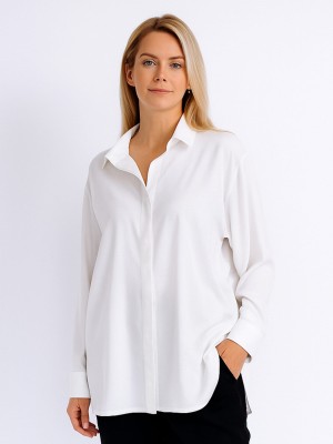 Koszula z lnu o swobodnym kroju biała 018