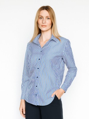 Koszula z bawełny o swobodnym kroju w kobaltowe paski biała 027