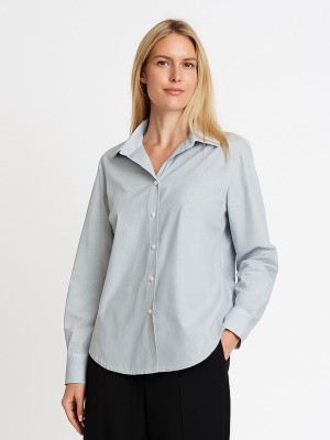 Koszula z bawełny o swobodnym kroju w czarny prążek biała 028