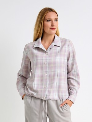 Kurtka koszulowa z flaneli w różową kratę 034