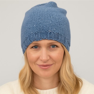 Czapka z cekinami, niebieska 019