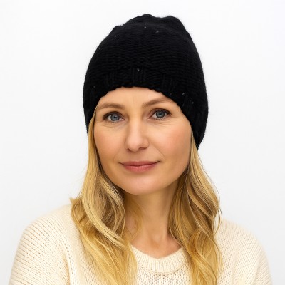 Czapka z cekinami, czarna 019