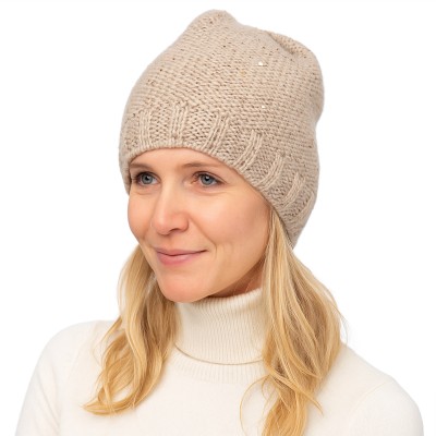 Czapka z cekinami, beżowa 019