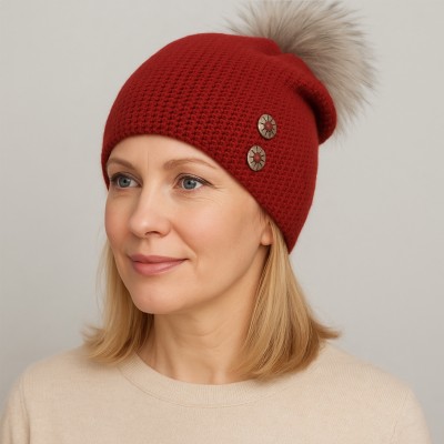 Czapka z wełną, bordo 027