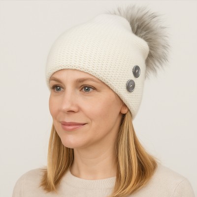 Czapka z wełną, écru 027