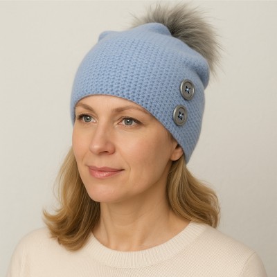 Czapka z wełną, niebieska 027