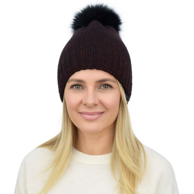 Czapka z pomponem z domieszką wełny, bordo 033