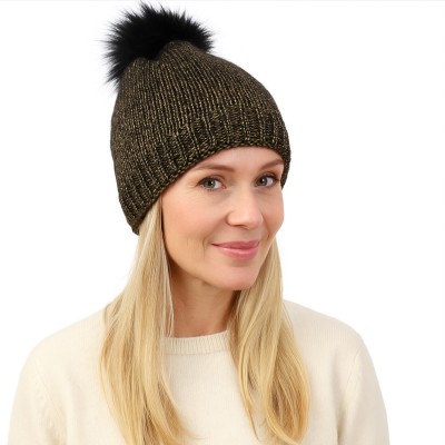 Czapka z pomponem z domieszką wełny, złoty 033