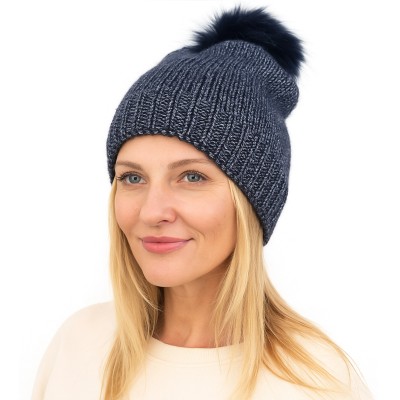 Czapka z pomponem z domieszką wełny, granat 033