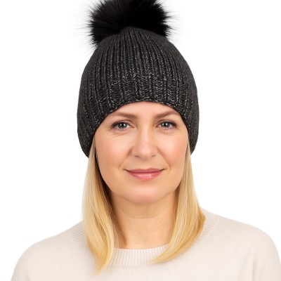 Czapka z pomponem z domieszką wełny, grafit 033