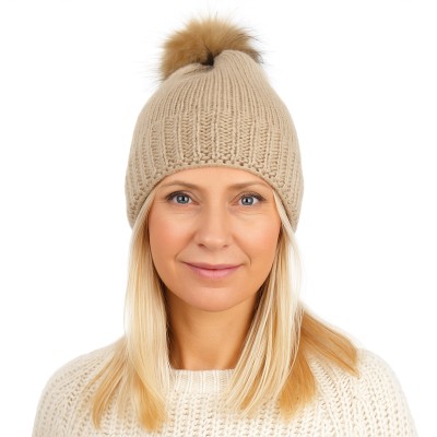Czapka z pomponem z domieszką wełny, beż 033