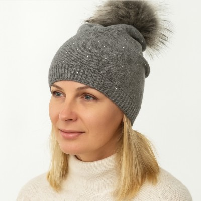 Czapka z wełną merynos, szara 054