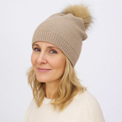 Czapka z wełną merynos, beżowa 054