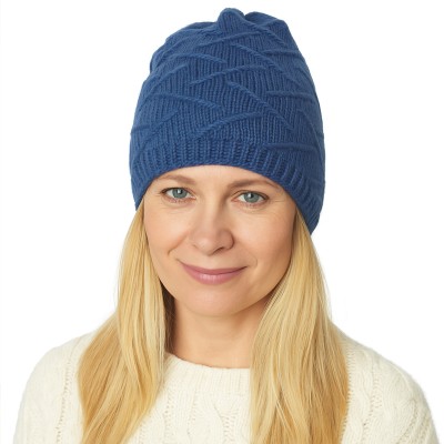 Czapka z ozdobnym splotem, niebieska 056