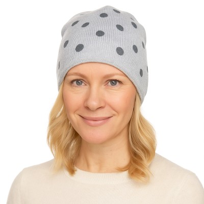 Czapka wełniana z błyszczącym nadrukiem w kropki, szara 060