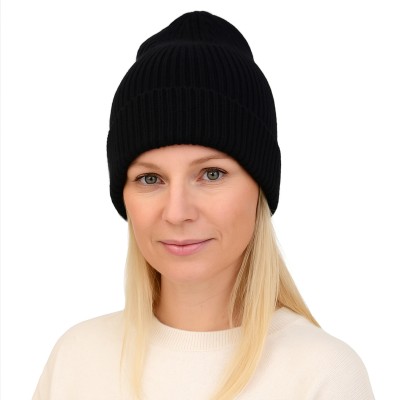 Czapka wełniana beanie, czarna 064