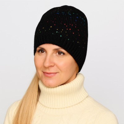 Czapka z wełną z błyszczącym nadrukiem, czarna 068