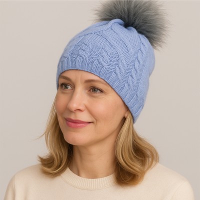 Czapka z wełną, niebieska 046