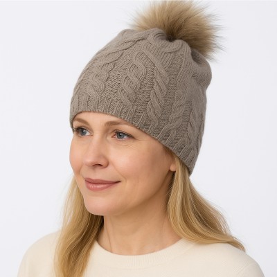 Czapka z wełną, beżowa 046