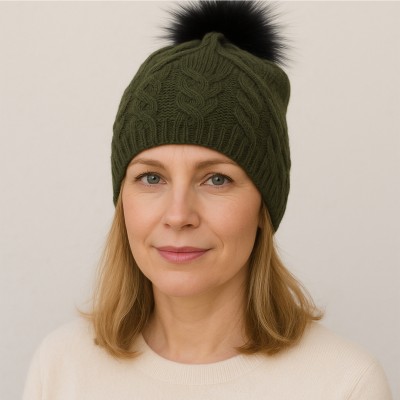 Czapka z wełną, khaki 046