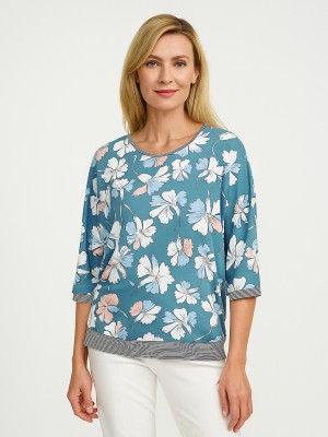 Bluzka kimono w graficzne kwiaty niebieska 1925