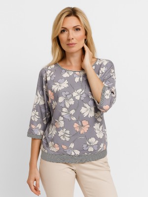 Bluzka kimono w graficzne kwiaty szara 1926